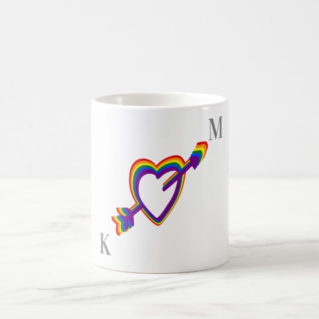 HBT Gay Bröllop Pride Rainbow Heart med pilspetsen Kaffemugg (Center)
