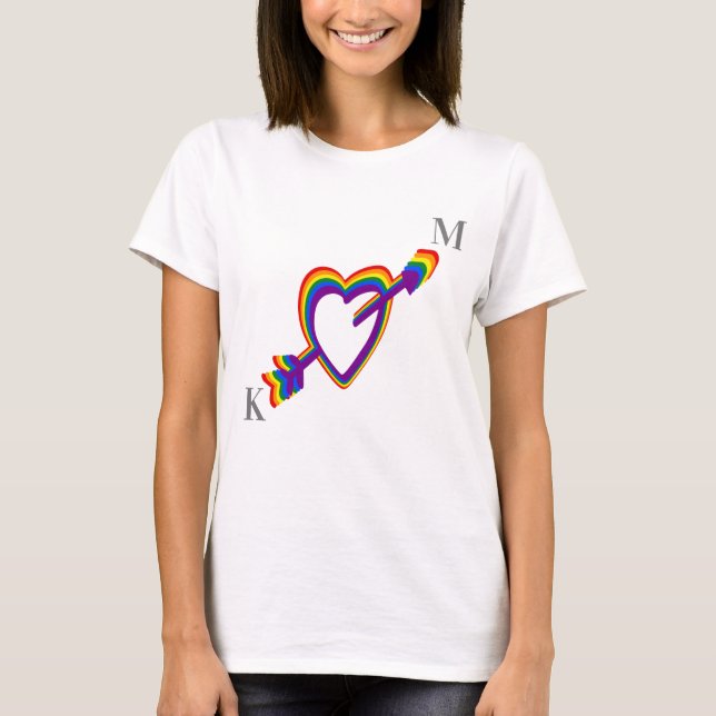 HBT Gay Bröllop Pride Rainbow Heart med pilspetsen T Shirt (Framsida)