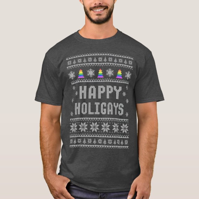 HBT Gay pride Lycklig Holigays-Helgdagar - jul T Shirt (Framsida)