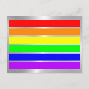 HBT Gay pride Rainbow Flagga Färg Gleaming Silver Vykort