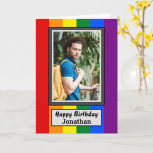 HBT Gay Rainbow Flagga med Photo & Namn Birthday Kort