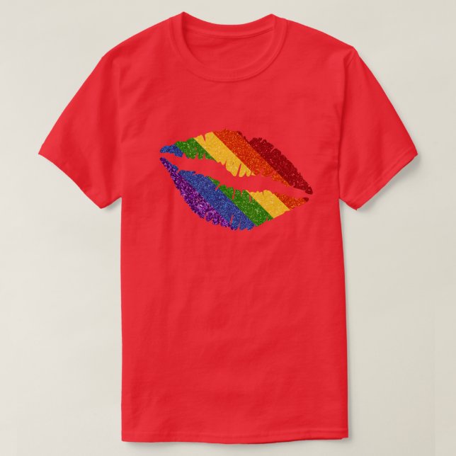 HBT Glitter Rainbow Pride Läppar T Shirt (Design framsida)