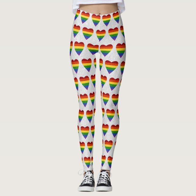 HBT Heart-Pridet Flagga Glitter Leggings (Framsida)