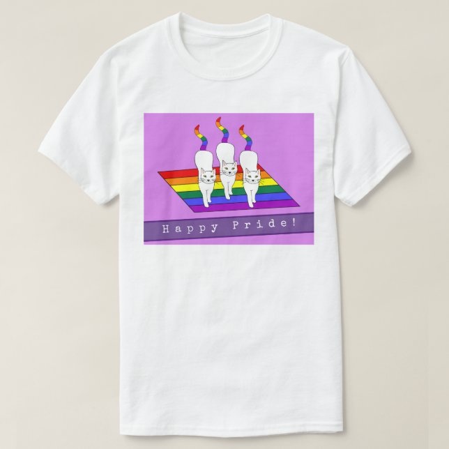 HBT-katter i Pride Lycklig med regnbåge av Flagga T Shirt (Design framsida)
