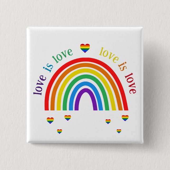 HBT-knappmärke - Rainbow Hearts Kärlek är Kärlek Knapp (Framsida)