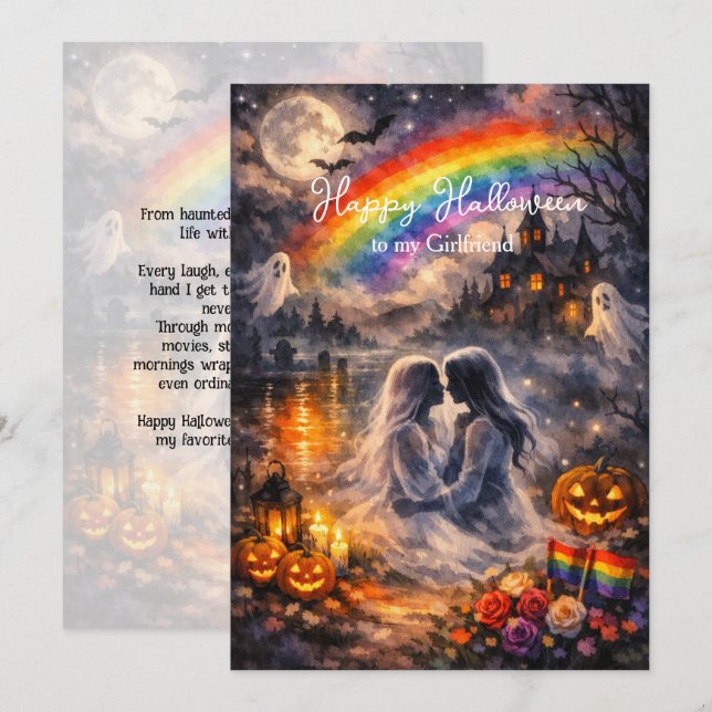 🎃🌈 HBT Lesbisk Halloween-kort för kärlek Inbjudningar (Fram/baksida)