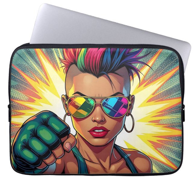 HBT-Lesbisk Mohawk Uppercut Pop Art Laptop Fodral (Framsidan)
