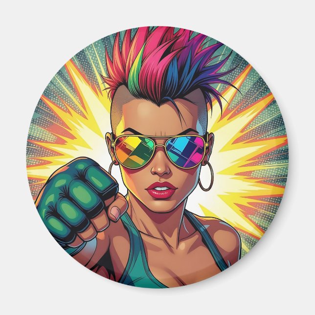 HBT-Lesbisk Mohawk Uppercut Pop Art Magnet (Framsidan)