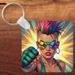 HBT-Lesbisk Mohawk Uppercut Pop Art Nyckelring