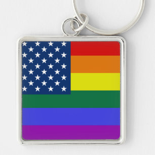 HBT-Pride Amerikanska Flagga med stjärnor Fyrkantig Silverfärgad Nyckelring