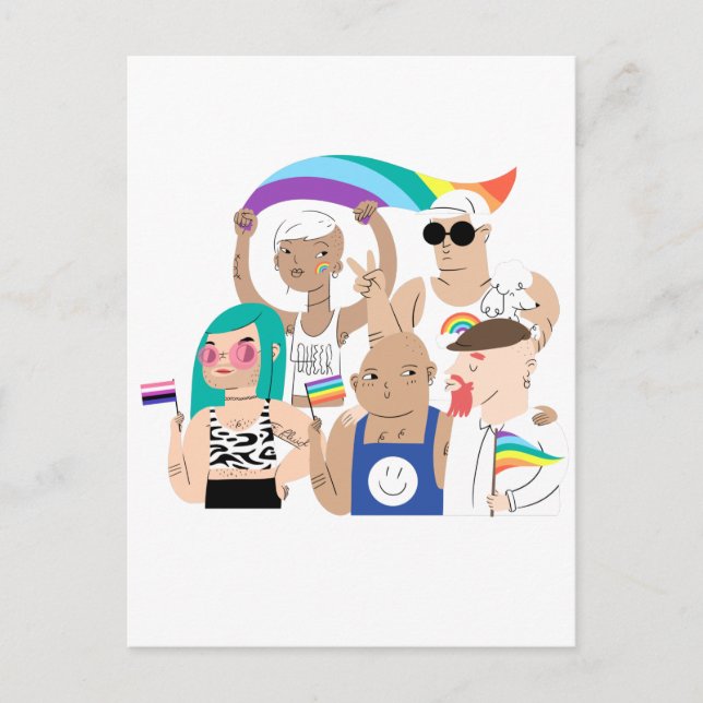 HBT+Pride. GAY kärlek. Regnbåge flagga. Vykort (Framsida)