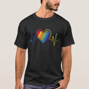 HBT-Pride Gay Lesbisk Modern regnbåghjärtslag T Shirt