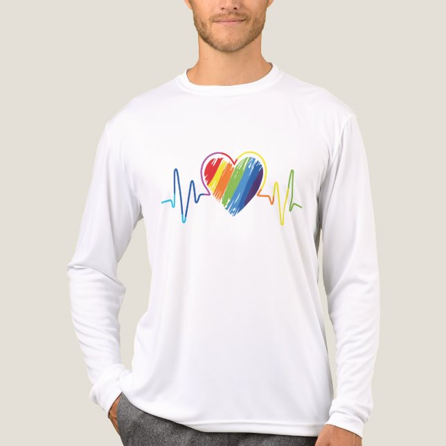 HBT-Pride Gay Lesbisk Modern regnbåghjärtslag T Shirt (Framsida)