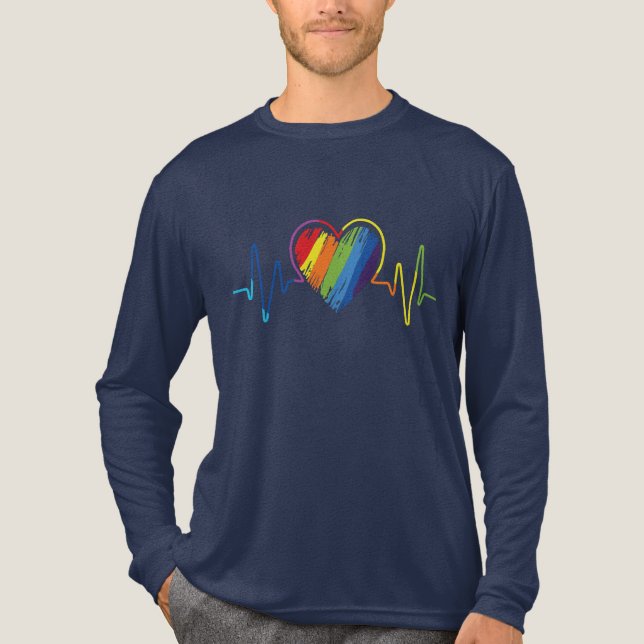 HBT-Pride Gay Lesbisk Modern regnbåghjärtslag T Shirt (Framsida)