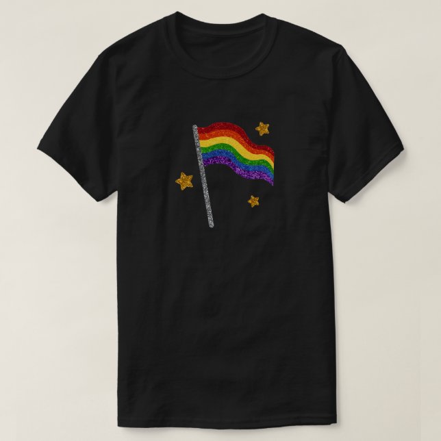 HBT-Pride Glitter Flagga & Stars T Shirt (Design framsida)