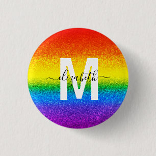 HBT-Pride Glitter Rainbow Stripe Monogram Namn Knapp