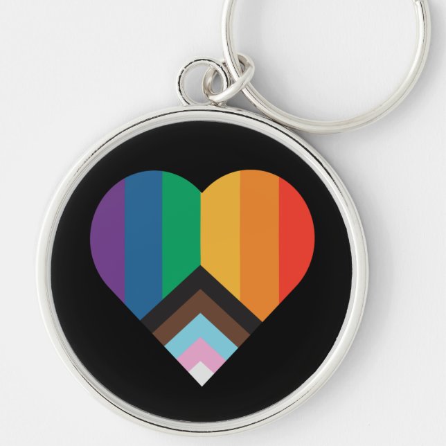 HBT+pride kärlek. Rainbow flagga Keychain Rund Silverfärgad Nyckelring (Framsidan)