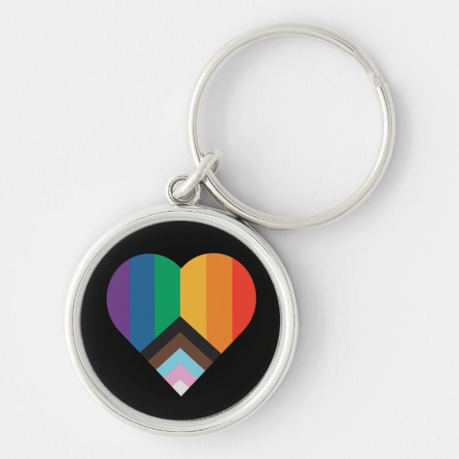 HBT+pride kärlek. Rainbow flagga Keychain Rund Silverfärgad Nyckelring (Framsidan)