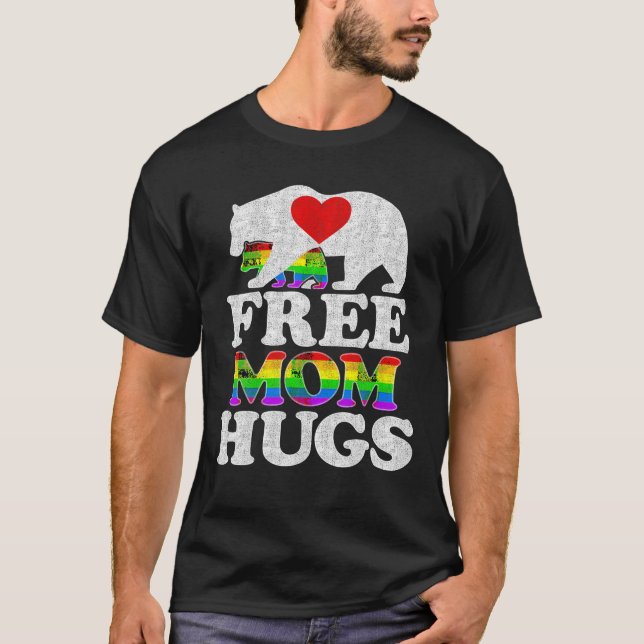 HBT-Pride Mamma Bear Free Mamma Hugs Pride T Shirt (Framsida)