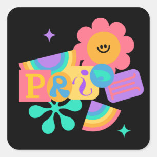 HBT+pride. Rainbow kärlek. Solros kärlek. Fyrkantigt Klistermärke