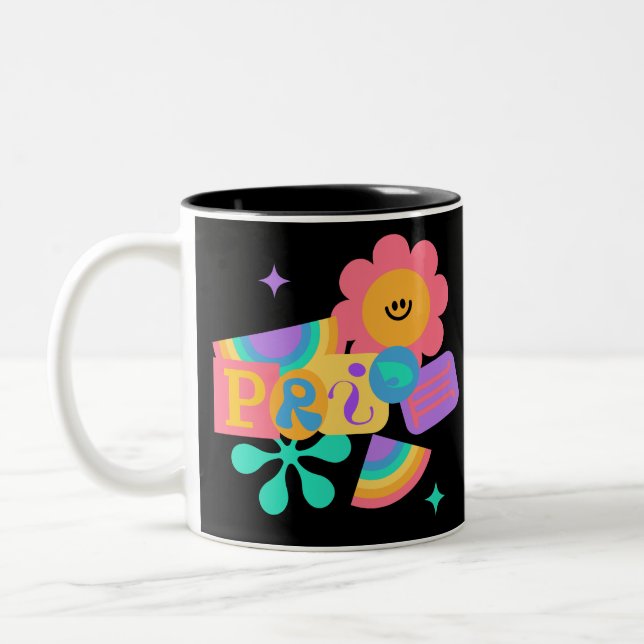 HBT+pride. Rainbow kärlek. Solros kärlek. Två-Tonad Mugg (Vänster)