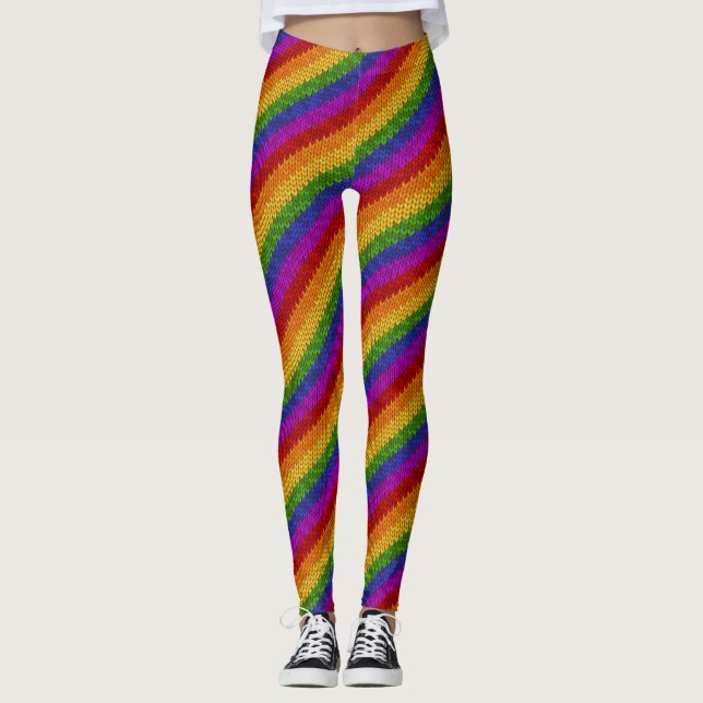 HBT-Pride Regnbåge Färg Strips Knitting Mönster Leggings (Framsida)
