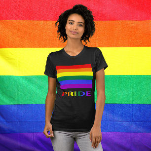 HBT-Pride Regnbåge Flagga och text Kvinnor Tee