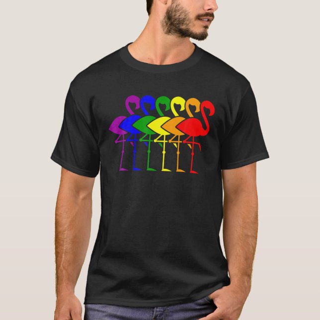 HBT-Pride Rosa Flamingo Lesbisk Gay Support lika m T Shirt (Framsida)
