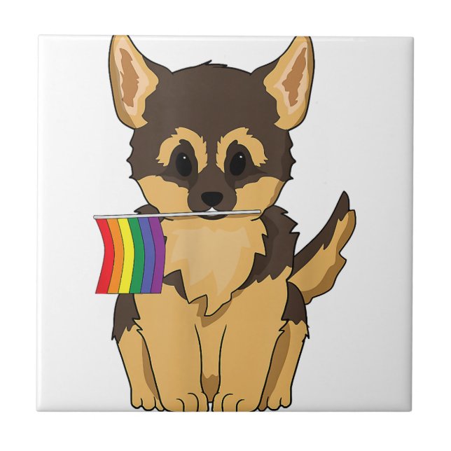 HBT-Pride Tyskt Shepherd Hund rainbow flagga Gay L Kakelplatta (Framsidan)