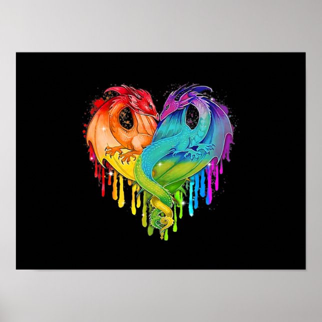 HBT-Pridet Dragon Heart Rainbow Heart Dragon LGBT Poster (Framsidan)