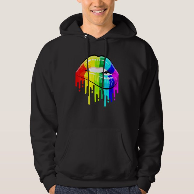 HBT-Pridet HBT Rainbow Läppar Gay Homosexual Lesbi Hoodie (Framsida)