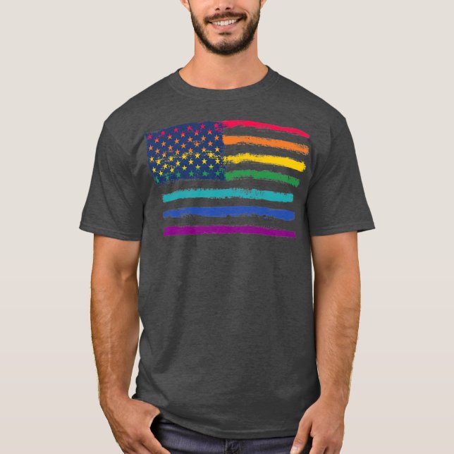 HBT-Pridet Rainbow American Flagga  T Shirt (Framsida)