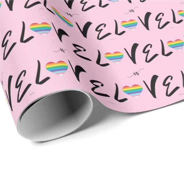 HBT QIA KÄRLEK är KÄRLEK Rainbow Heart Färg, Pride Presentpapper (Rullad Hörn)