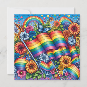 HBT QIA+ Pride Flaggor, Rainbows, Flowers Inbjudningar