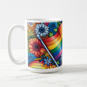 HBT QIA+ Pride Flaggor, Rainbows, Flowers Kaffemugg