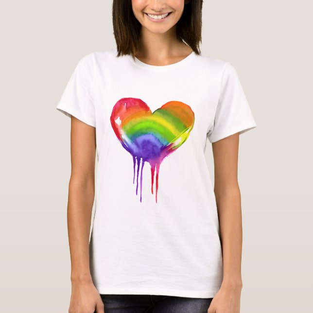 HBT QIA+ Pride Rainbow Heart T Shirt (Framsida)