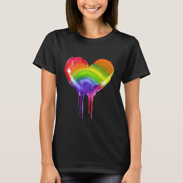 HBT QIA+ Pride Rainbow Heart T Shirt (Framsida)