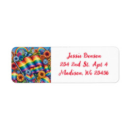 HBT QIA+ Rainbows and Flowers Returadress Etikett