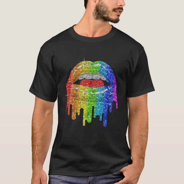 HBT Rainbow Bling HBT Läppar Pride Gay Bisexual Le T Shirt (Framsida)