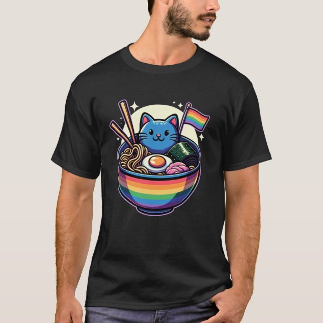 HBT Rainbow Flagga Cats Ramen Gay pride Month Cat  T Shirt (Framsida)