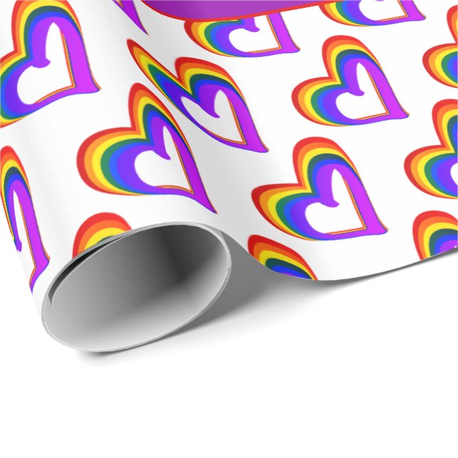 HBT Rainbow Flagga Heart Mönster Colorful Gay prid Presentpapper (Rullad Hörn)