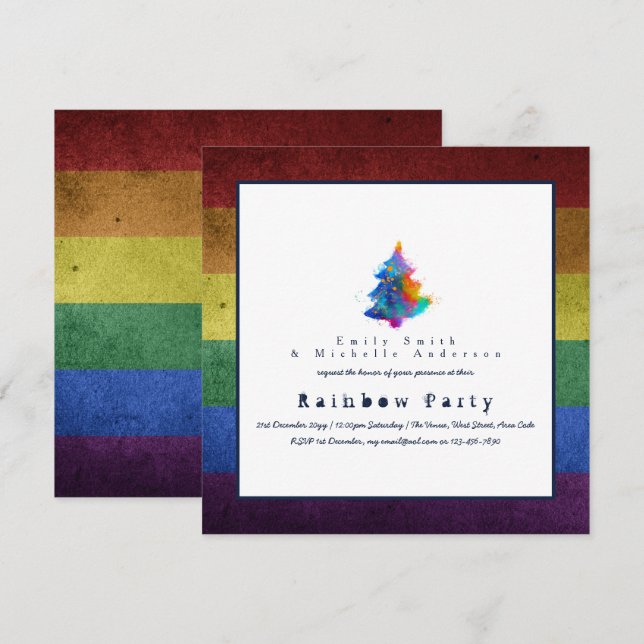 HBT Rainbow Julgran Party Gay pride Inbjudningar (Fram/baksida)