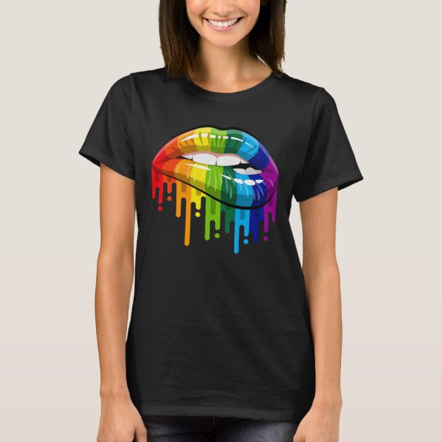 HBT Rainbow Läppar Pride Gay Homosexual Lesbisk  T Shirt (Framsida)