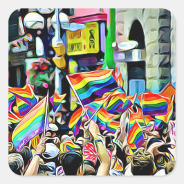 HBT Rainbow och American Flaggor Protest Stickers Fyrkantigt Klistermärke