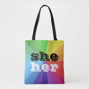 HBT Rainbow Pride Flagga Pronoun Hon/hon Tygkasse