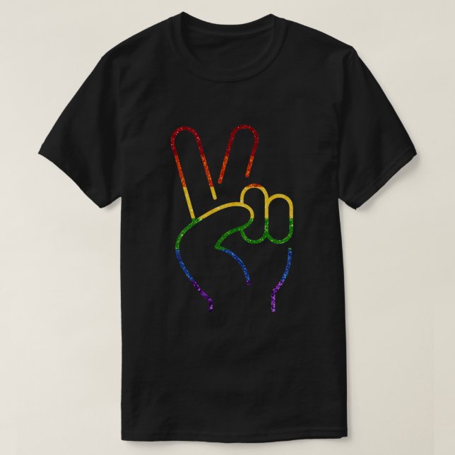 HBT Rainbow Pride Glitter Peace T Shirt (Design framsida)