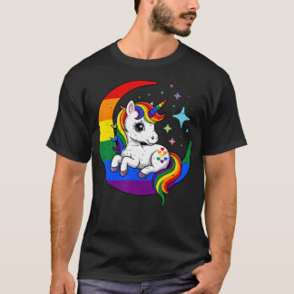 HBT regnbågsflagga enhörning månfas T Shirt