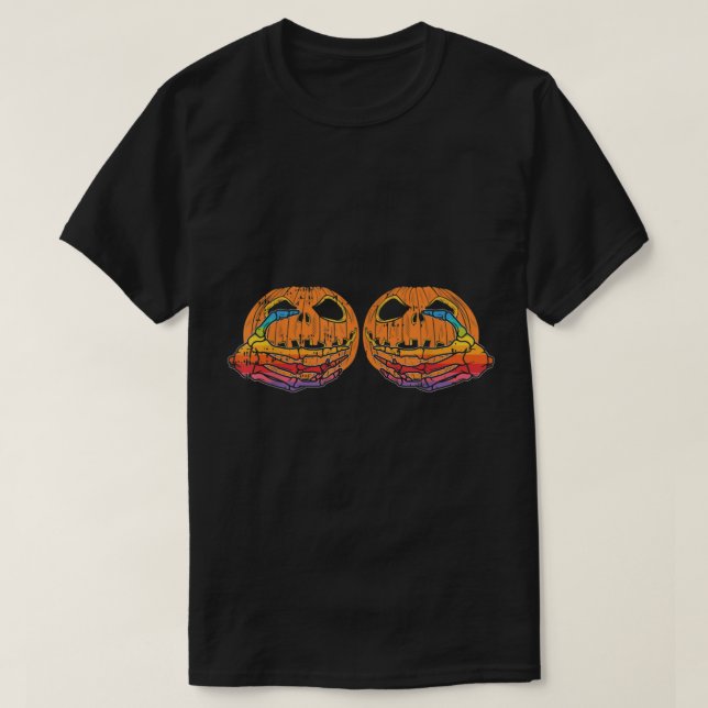HBT Skeleton Hand Pumpkin Bra Costume Funny Hallo T Shirt (Design framsida)