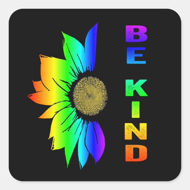 HBT-T vara av typen Rainbow Flagga Flower Solros Fyrkantigt Klistermärke (Framsida)