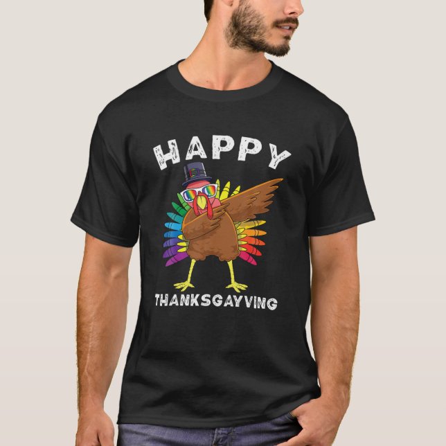 HBT-Thanksgiving Turkiet HGBTQ Rainbow Gay pride T Shirt (Framsida)